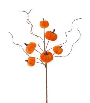 14.5"L Mixed Sizes Velvet Pumpkin Pick: Orange - HA049620