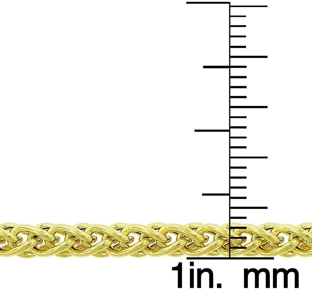 14K Yellow Gold 3.5mm Hollow Wheat Spiga Link Chain