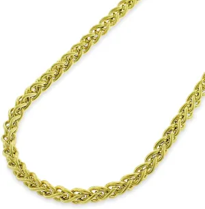14K Yellow Gold 3.5mm Hollow Wheat Spiga Link Chain