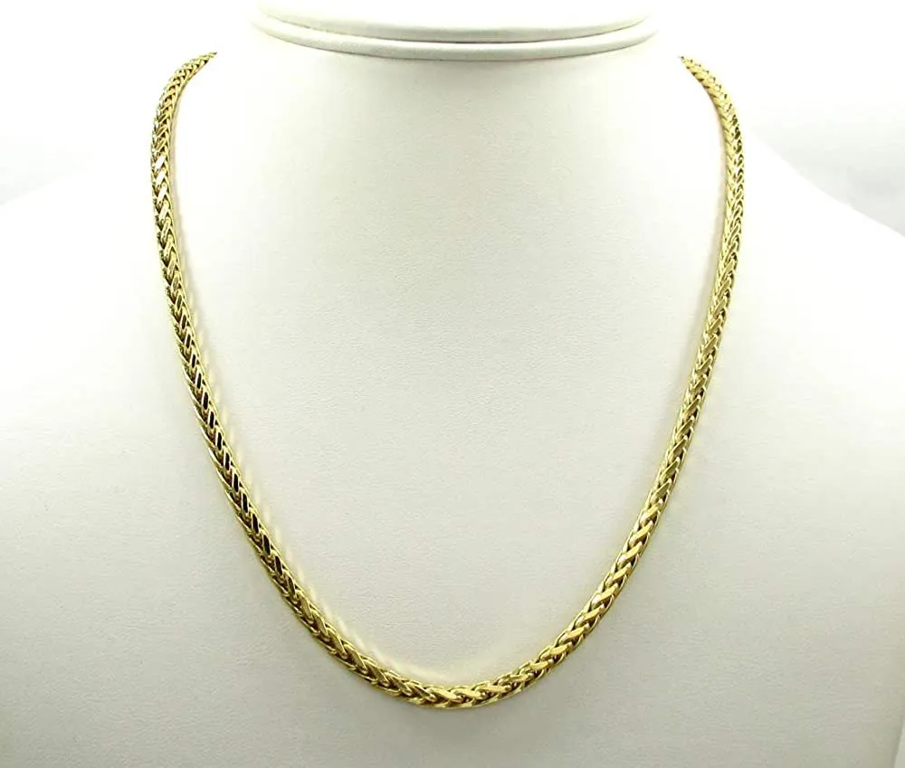 14K Yellow Gold 4mm Hollow Wheat Diamond Cut Spiga Link Chain