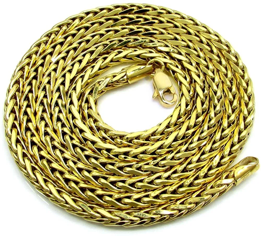 14K Yellow Gold 4mm Hollow Wheat Diamond Cut Spiga Link Chain