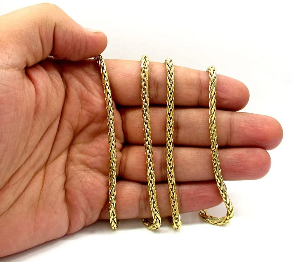 14K Yellow Gold 4mm Hollow Wheat Diamond Cut Spiga Link Chain