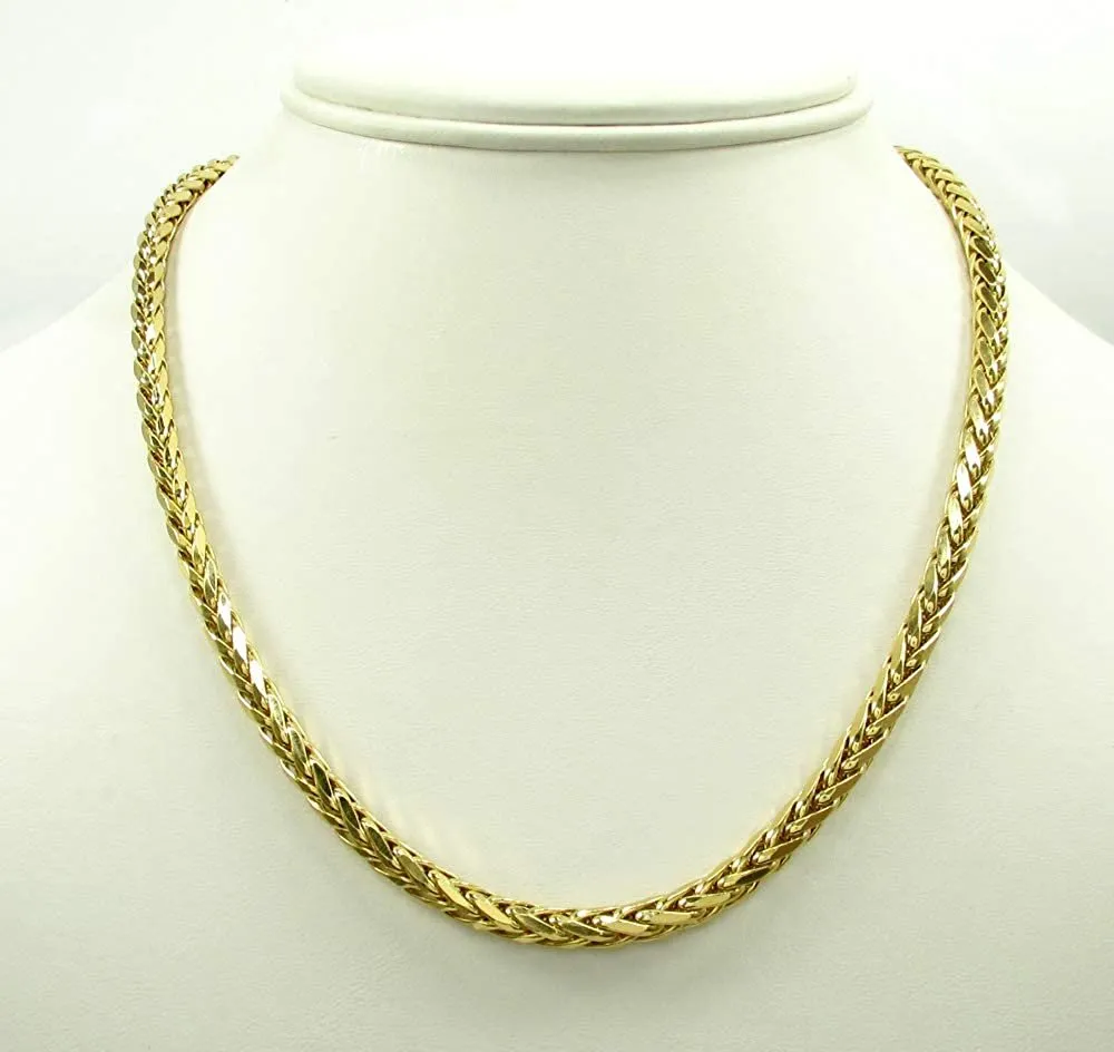 14K Yellow Gold 5mm Hollow Wheat Diamond Cut Spiga Link Chain