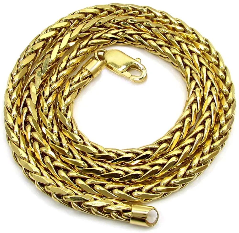 14K Yellow Gold 5mm Hollow Wheat Diamond Cut Spiga Link Chain