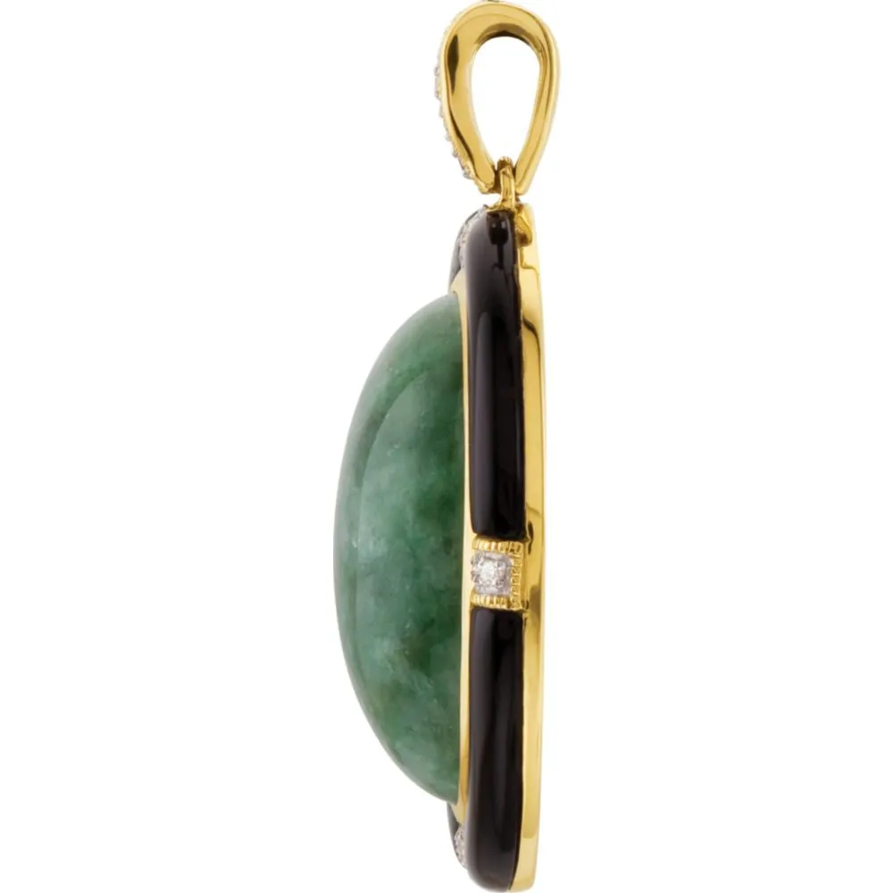14k Yellow Gold Russian Jadeite, Onyx & Diamond Pendant
