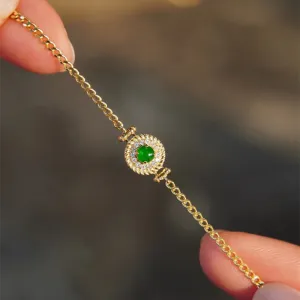 18K Solid Gold Miami Cuban Chain Natural Jade Jadeite Diamond Bracelet Elegant Jewelry