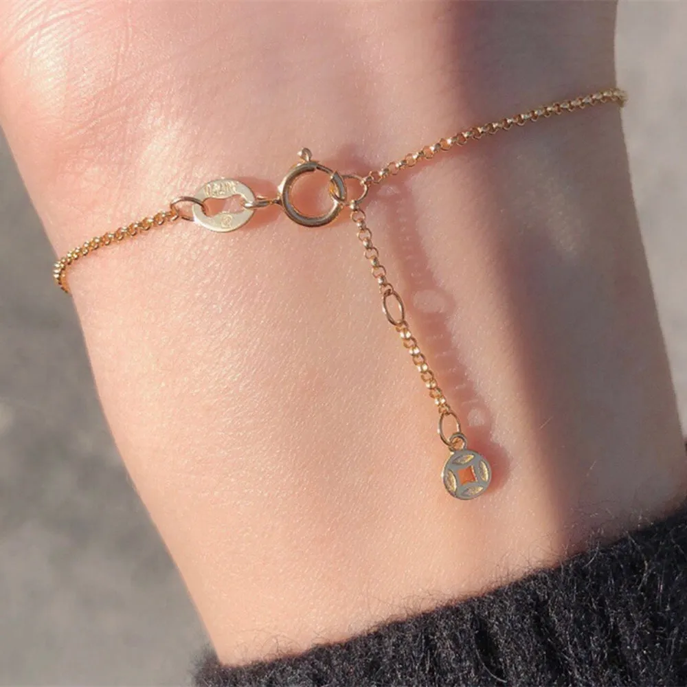 18K Solid Gold Rolo Chain Natural Jade Jadeite Diamond Bracelet Coins Elegant Jewelry