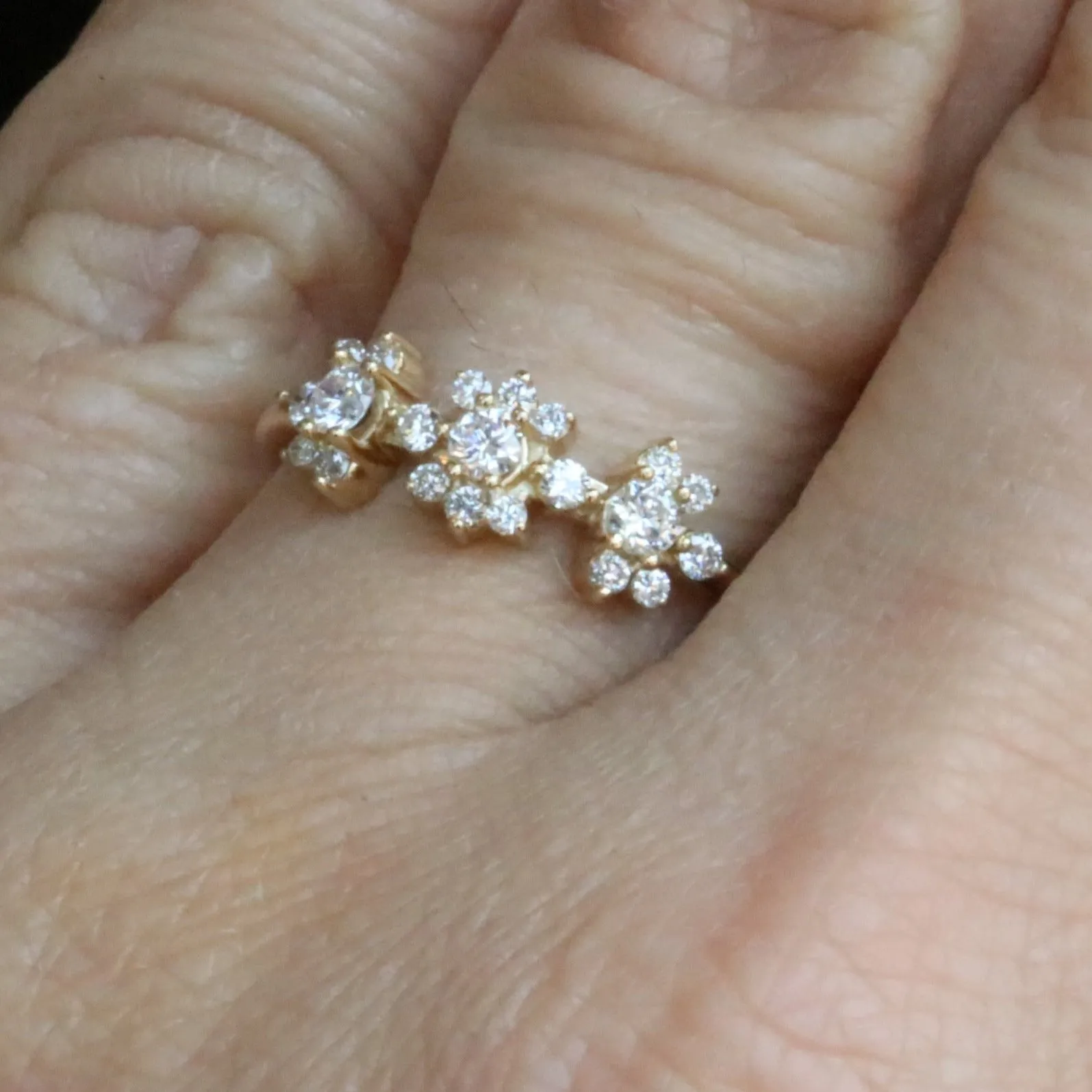 3 Flower Diamond Ring in 14kt Solid Gold
