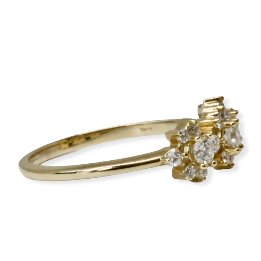 3 Flower Diamond Ring in 14kt Solid Gold