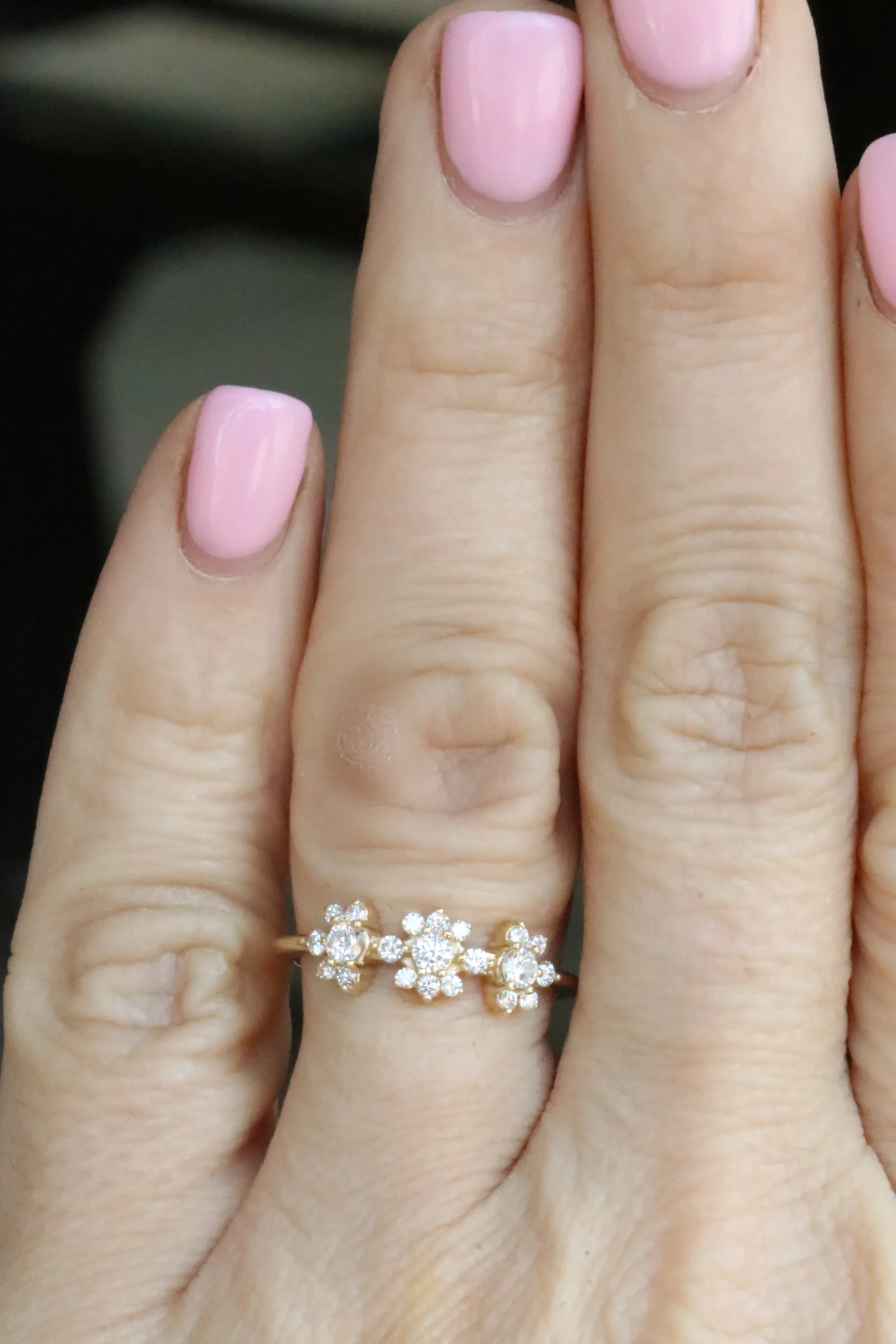 3 Flower Diamond Ring in 14kt Solid Gold