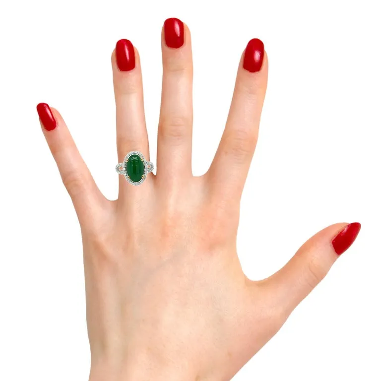 3.32 Carat Imperial Jadeite and Diamond Halo Engagement Ring in 18k White Gold