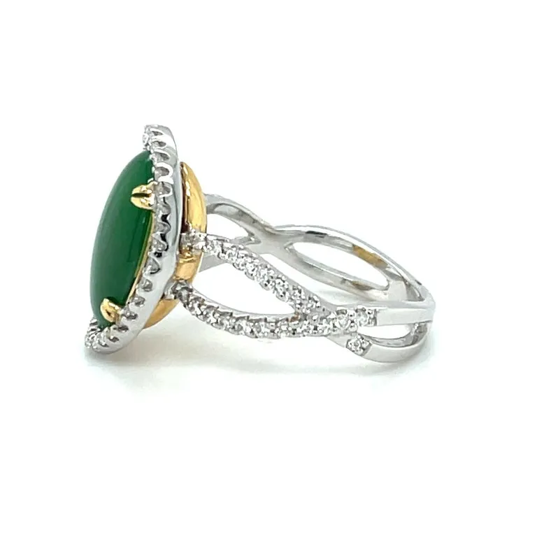 3.32 Carat Imperial Jadeite and Diamond Halo Engagement Ring in 18k White Gold