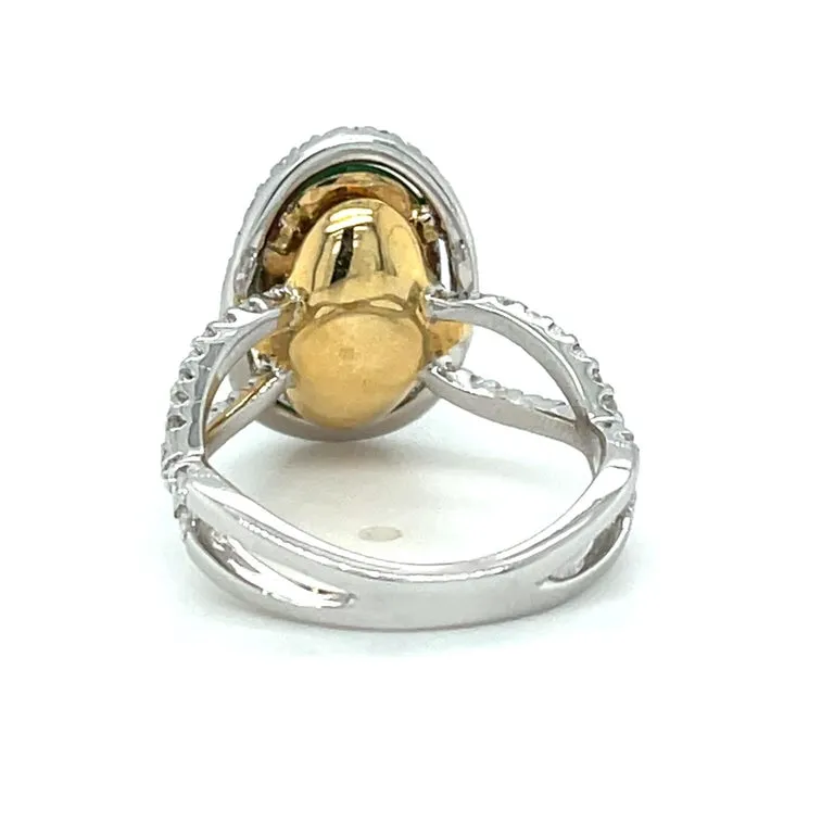 3.32 Carat Imperial Jadeite and Diamond Halo Engagement Ring in 18k White Gold