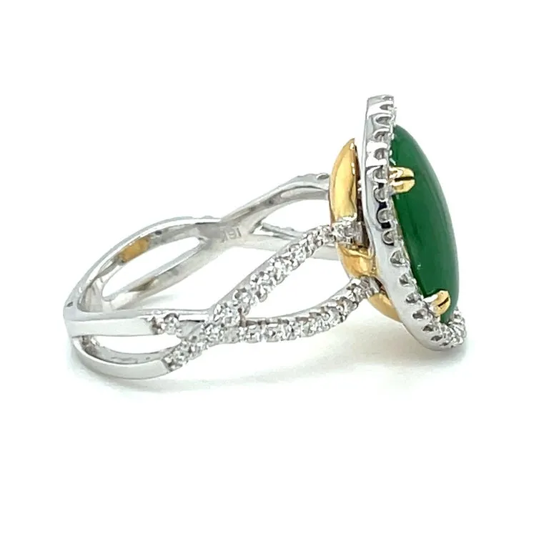 3.32 Carat Imperial Jadeite and Diamond Halo Engagement Ring in 18k White Gold