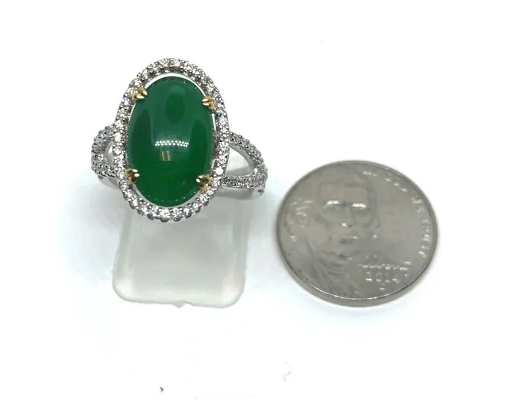 3.32 Carat Imperial Jadeite and Diamond Halo Engagement Ring in 18k White Gold