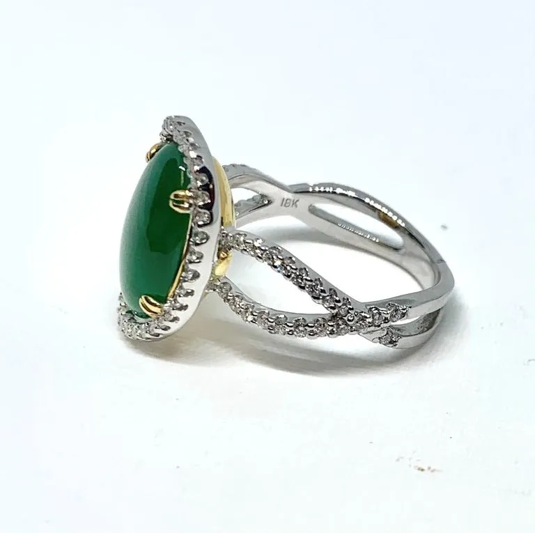 3.32 Carat Imperial Jadeite and Diamond Halo Engagement Ring in 18k White Gold
