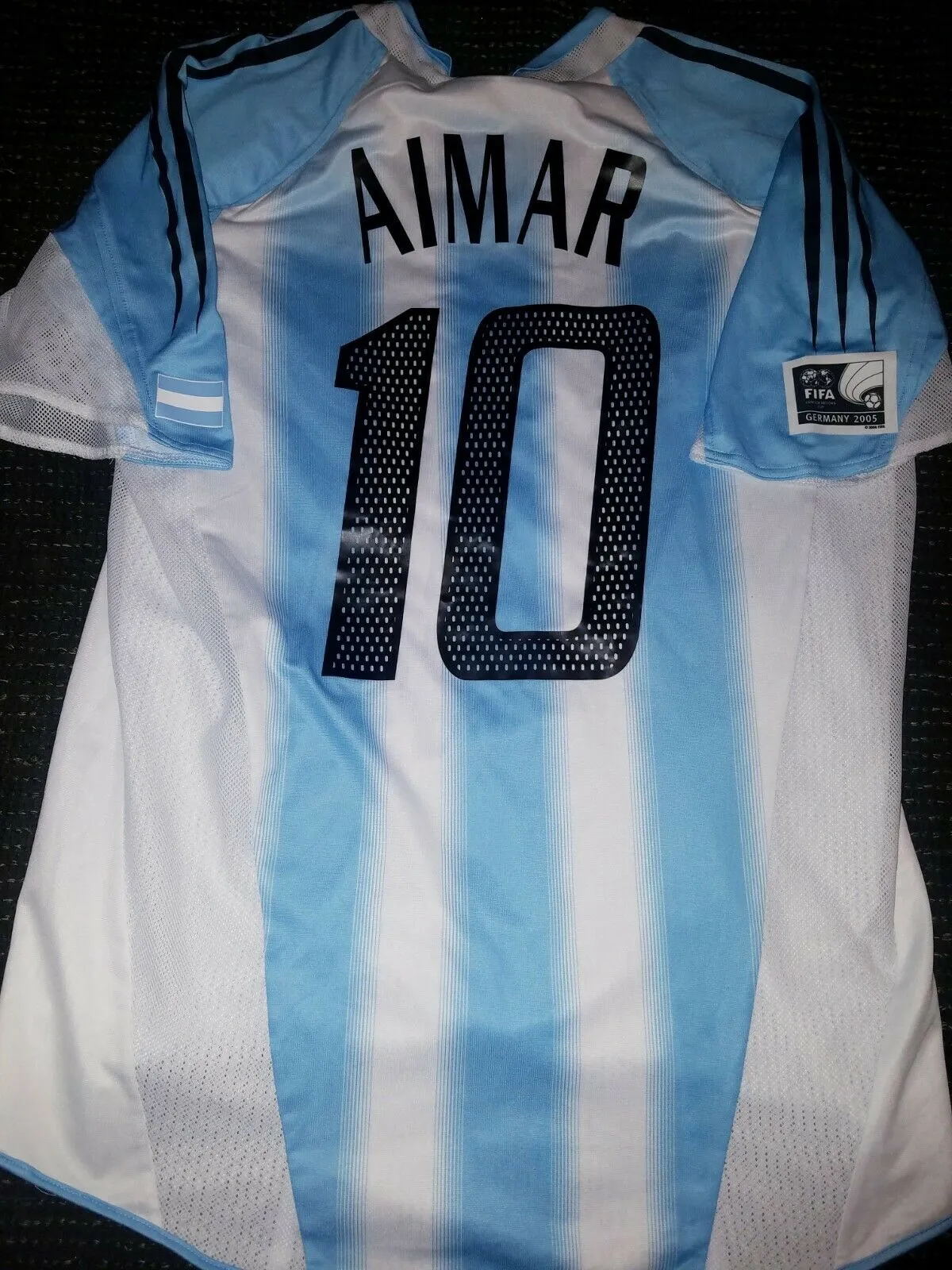 Aimar Argentina 2005 CONFEDERATIONS CUP MATCH WORN Jersey Camiseta L