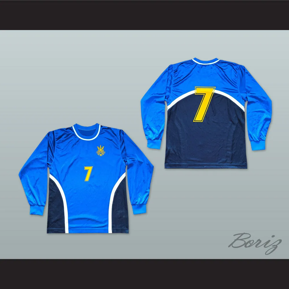Andriy Shevchenko 7 Ukraine National Team Away Blue Long Sleeve Soccer Jersey