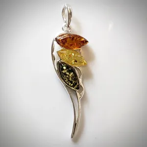 Angel Wing Sterling Silver & Natural Amber Pendant