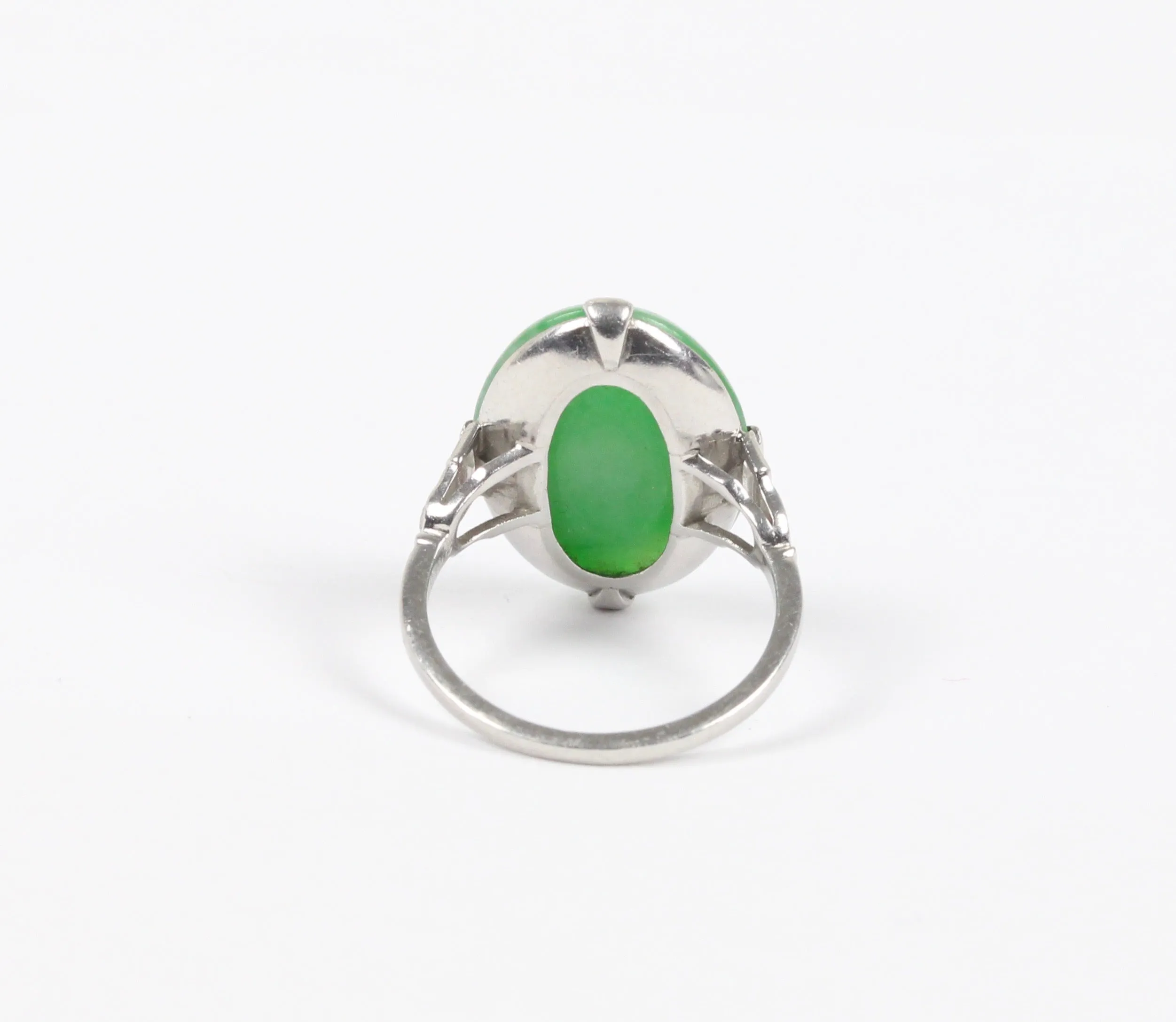 Art Deco GIA Certified “A” Jadeite Jade Platinum and Diamond Ring