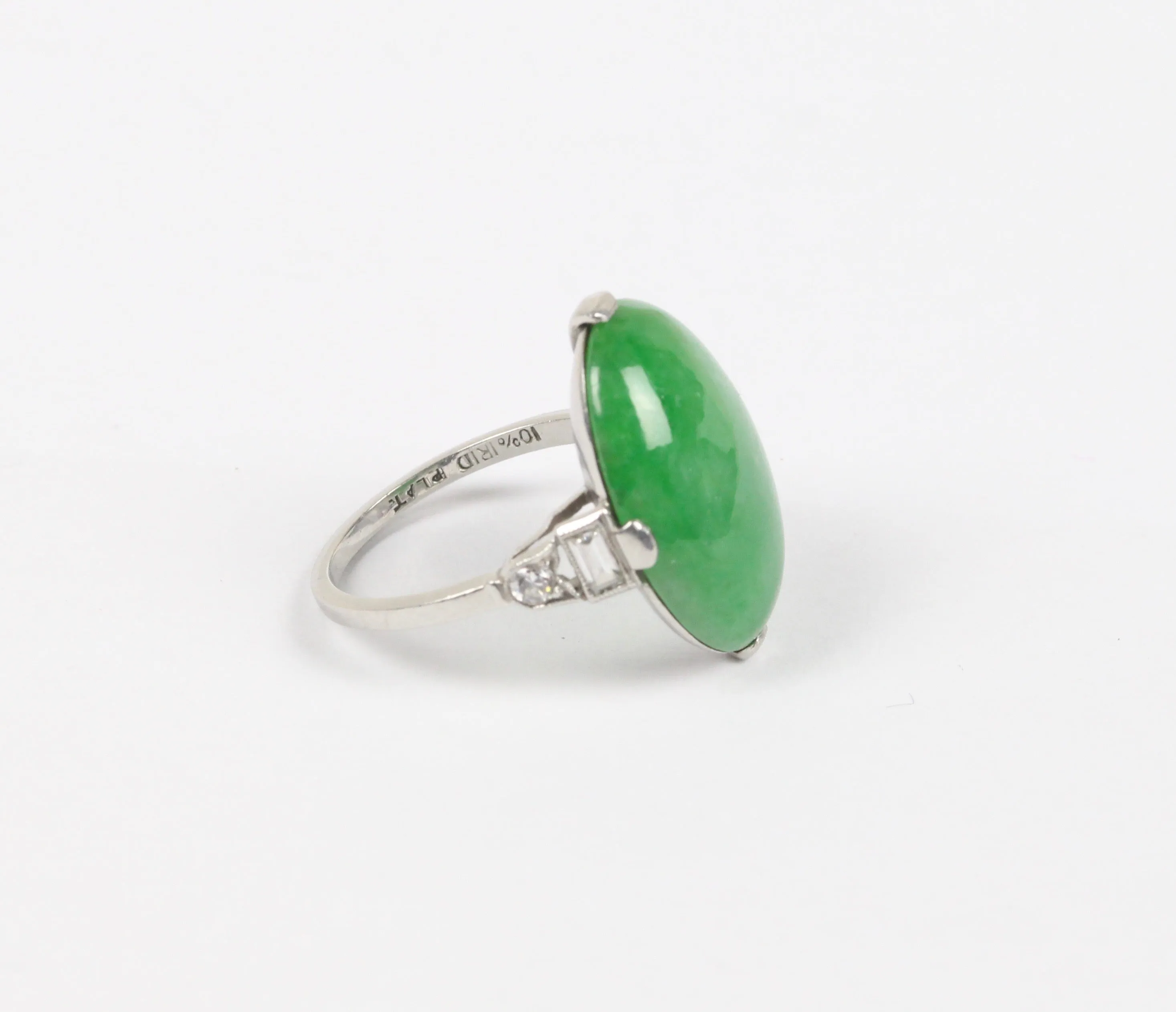 Art Deco GIA Certified “A” Jadeite Jade Platinum and Diamond Ring