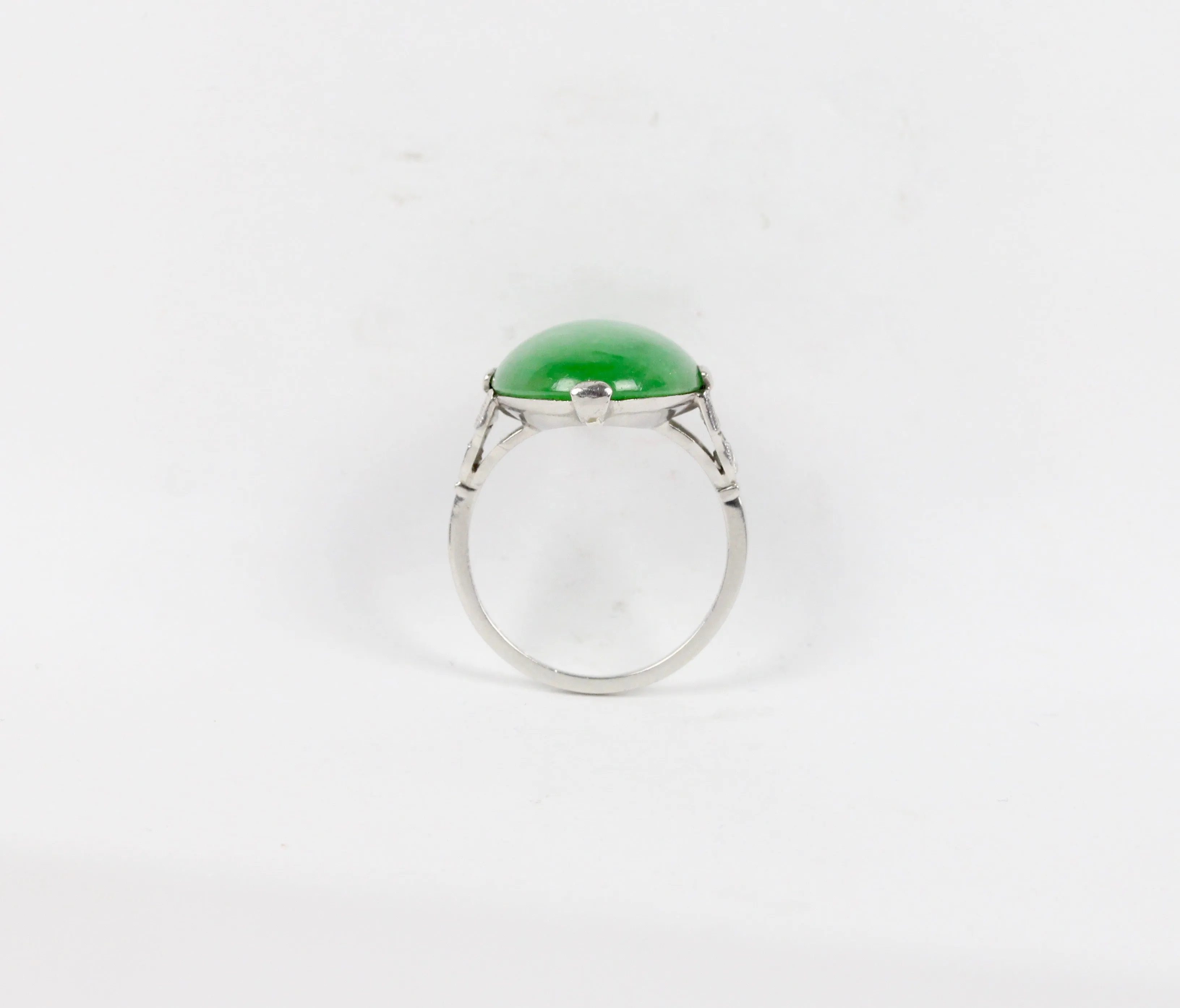 Art Deco GIA Certified “A” Jadeite Jade Platinum and Diamond Ring