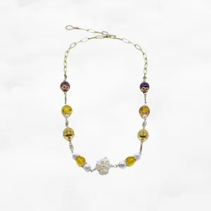 Autumn Amber and Pearl Station Necklace