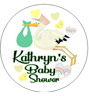 Baby Shower Personalised Badge Stork Design Green