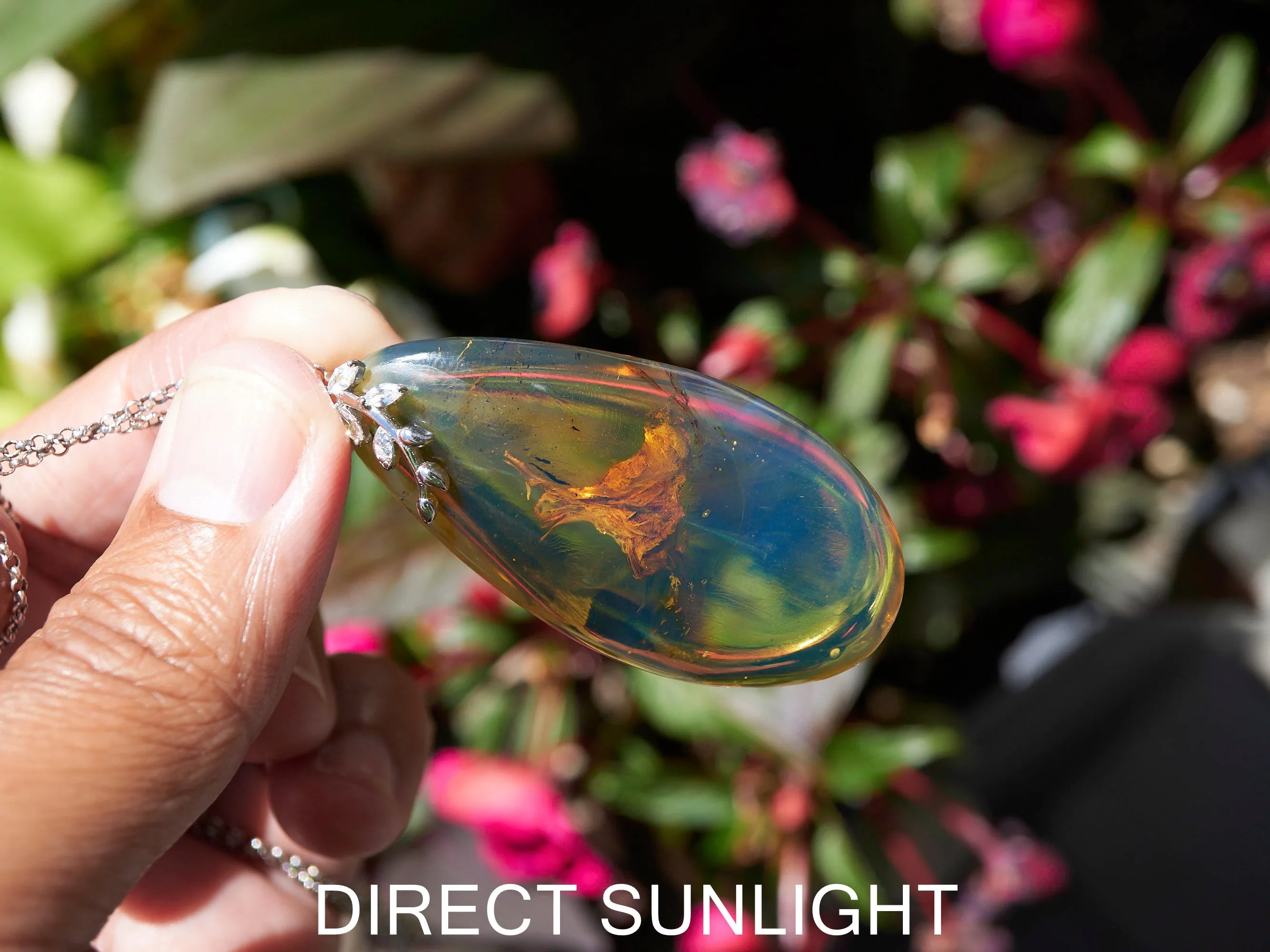 Blue Amber Cabochon Pendant – Genuine Vegetable Fossil in 925 Sterling Silver