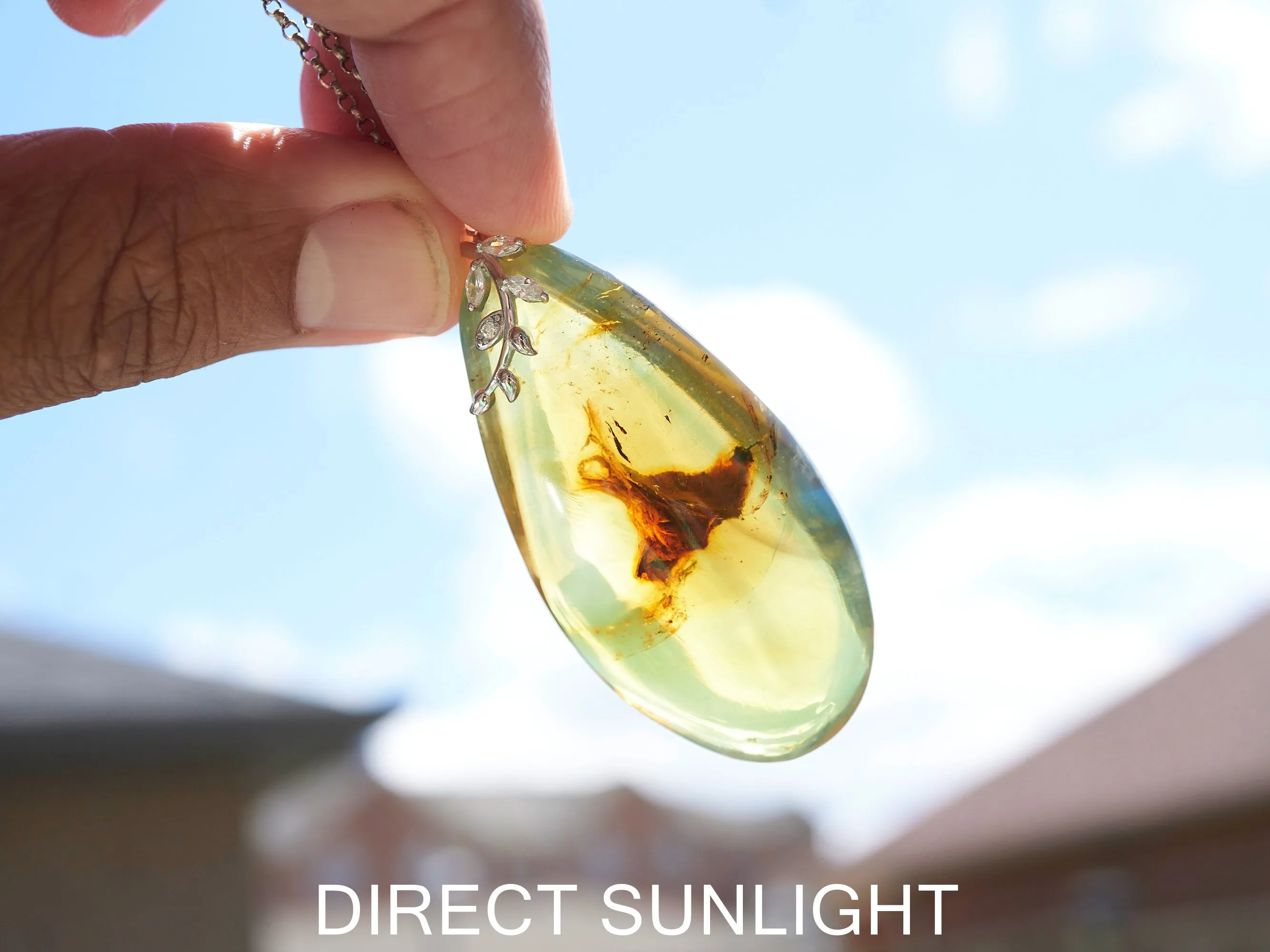 Blue Amber Cabochon Pendant – Genuine Vegetable Fossil in 925 Sterling Silver