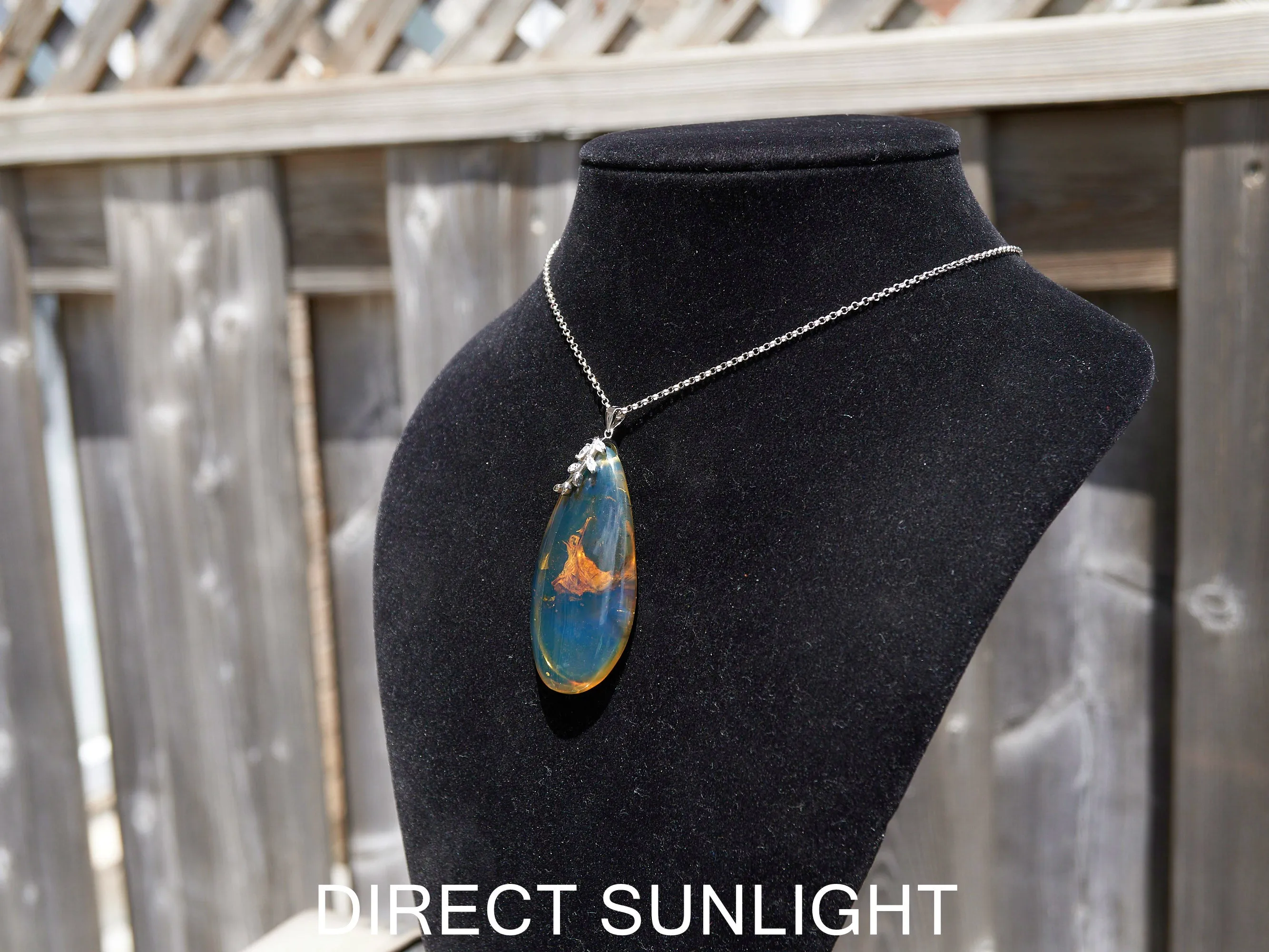 Blue Amber Cabochon Pendant – Genuine Vegetable Fossil in 925 Sterling Silver