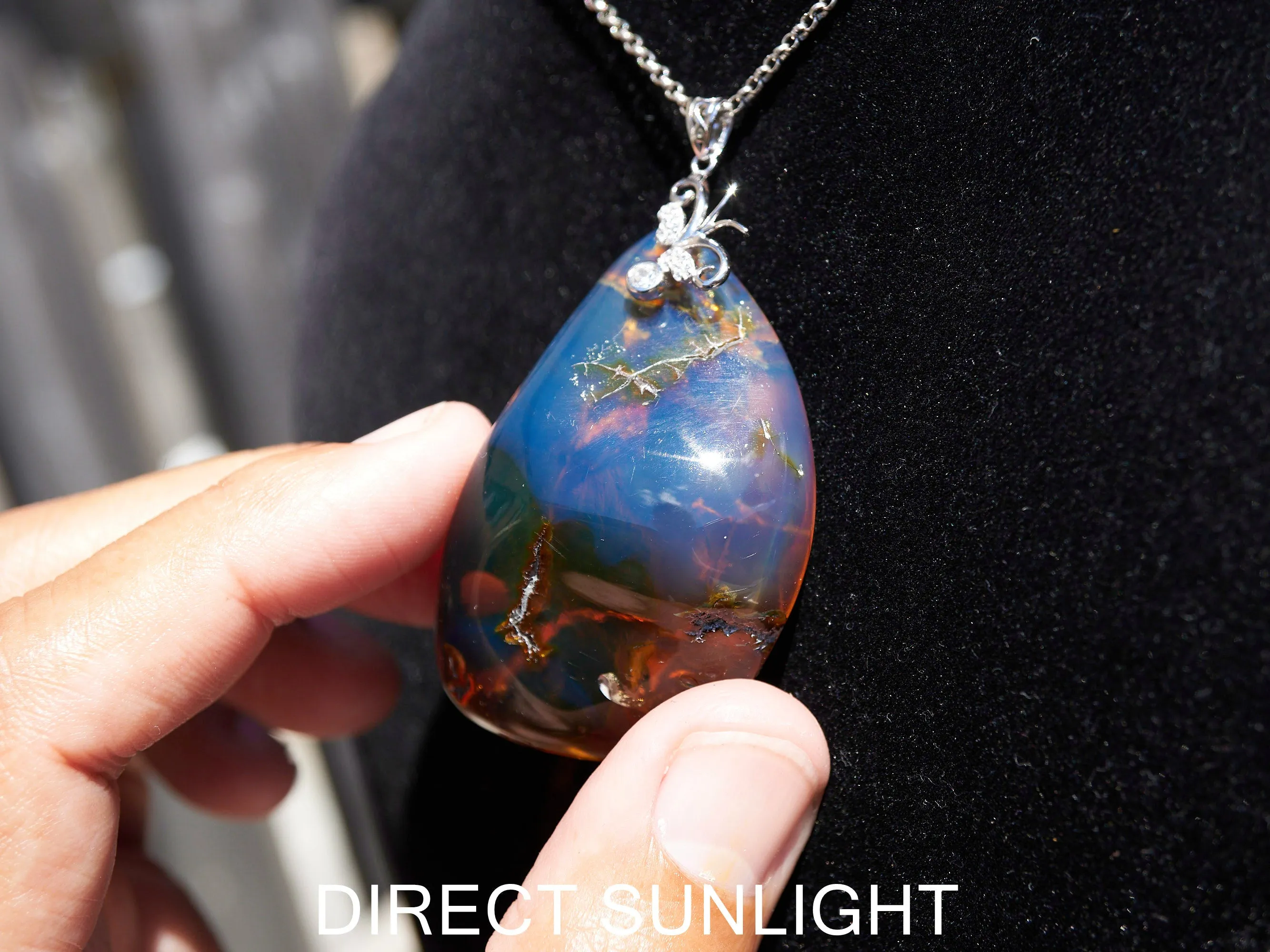 Blue Amber pendant Big Cabochon in Dominican Blue Amber