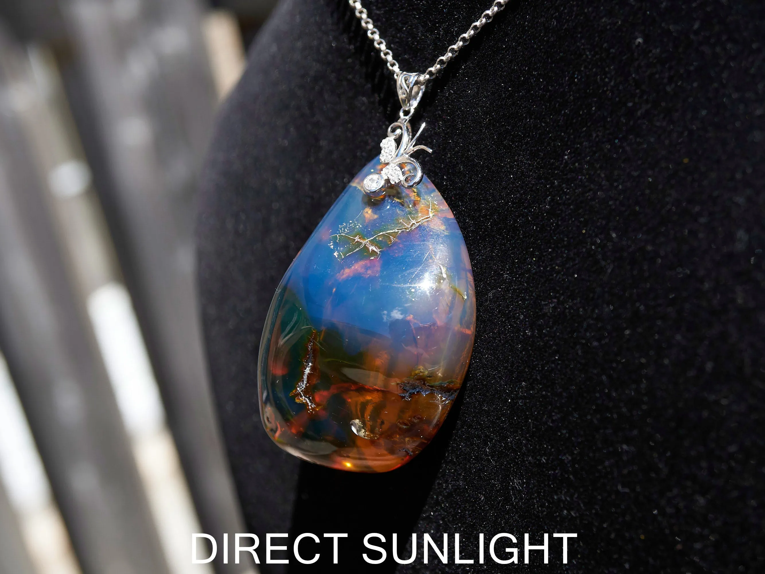 Blue Amber pendant Big Cabochon in Dominican Blue Amber