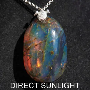 Blue Amber pendant Large Cabochon Blue Amber, 925 sterling Silver