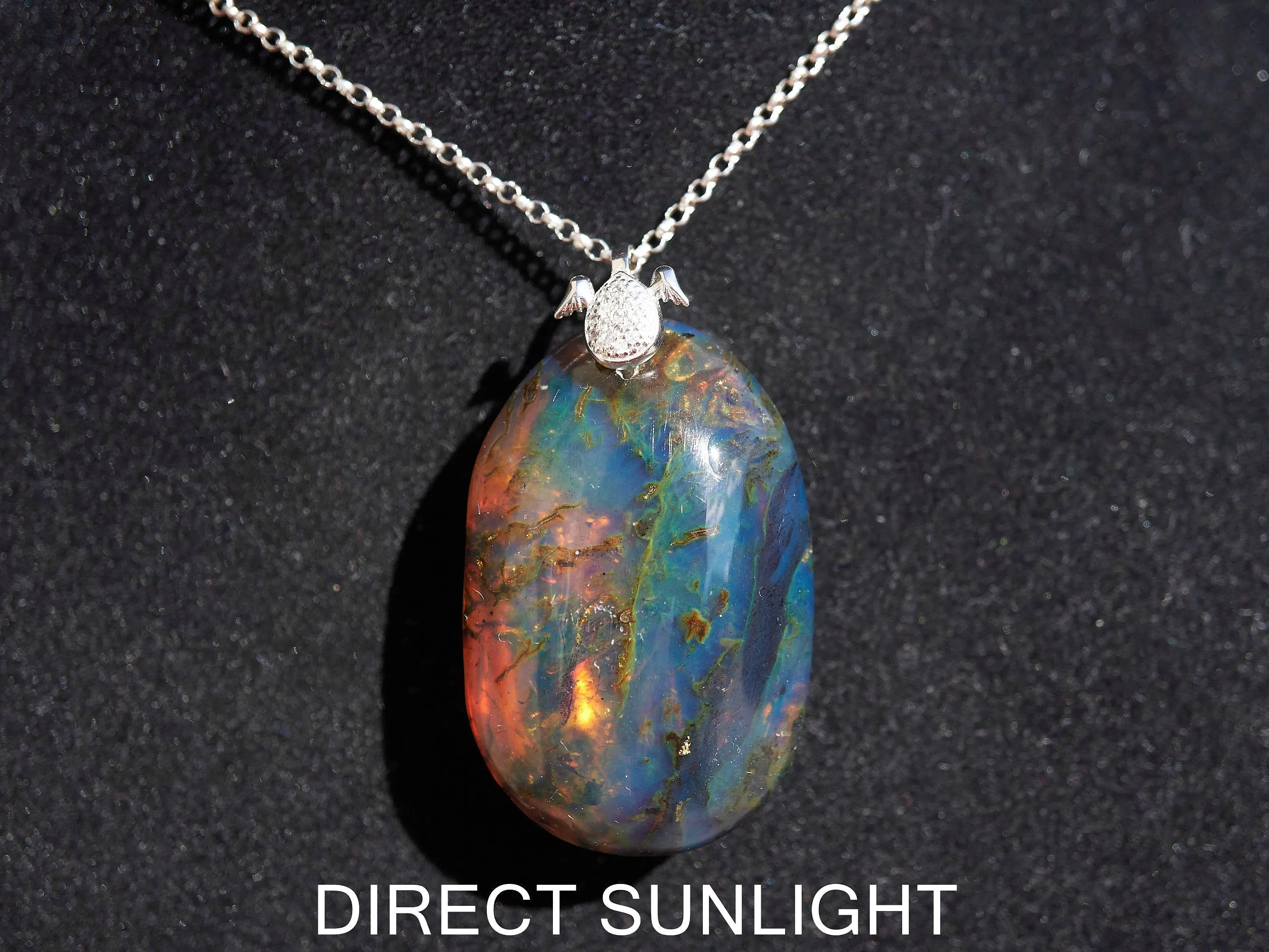 Blue Amber pendant Large Cabochon Blue Amber, 925 sterling Silver