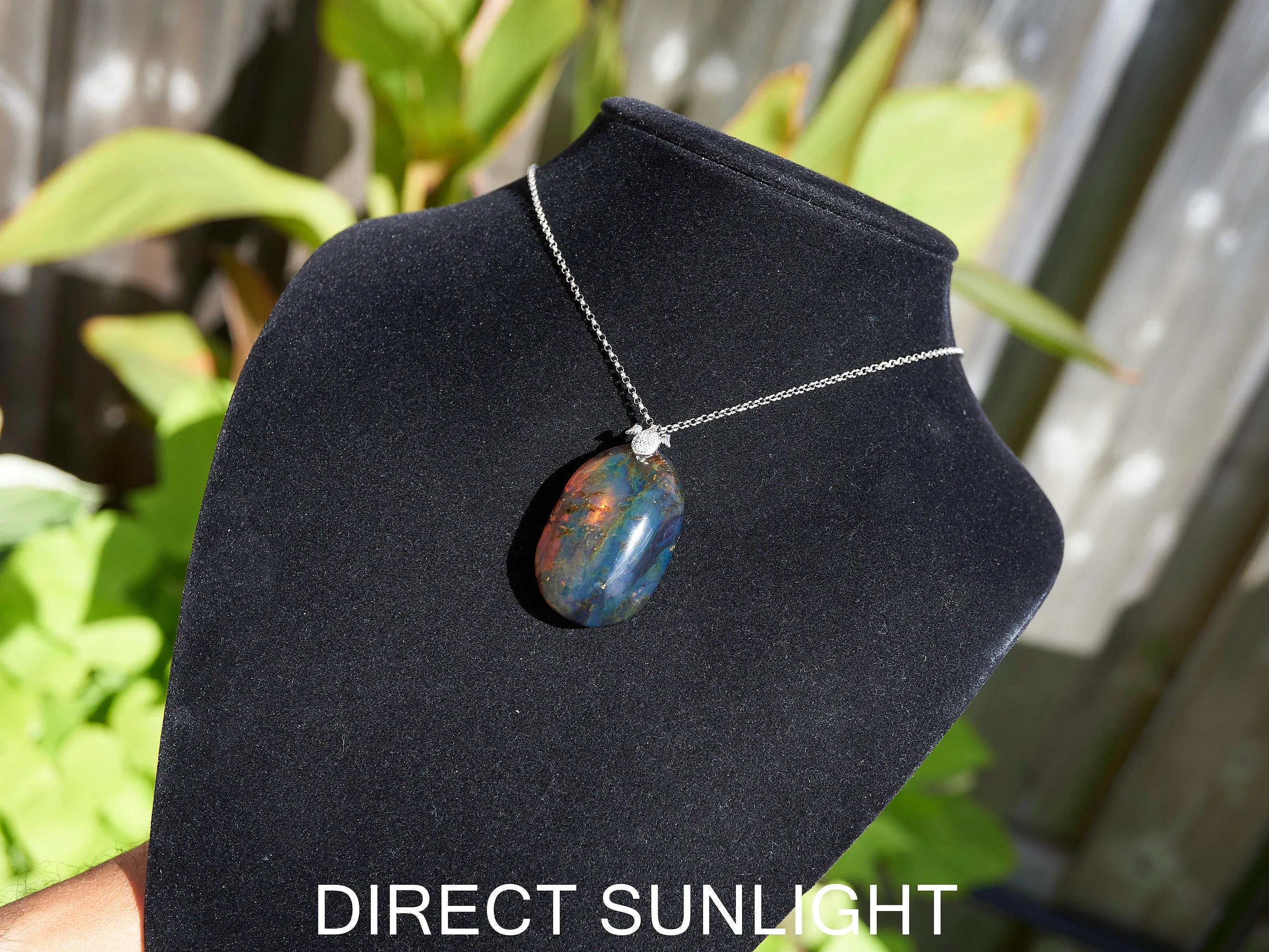 Blue Amber pendant Large Cabochon Blue Amber, 925 sterling Silver