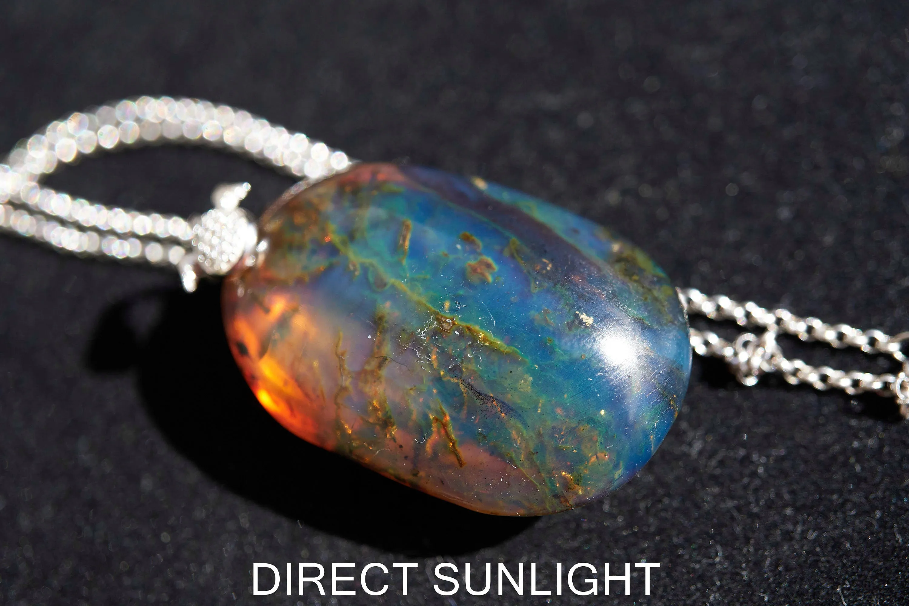 Blue Amber pendant Large Cabochon Blue Amber, 925 sterling Silver