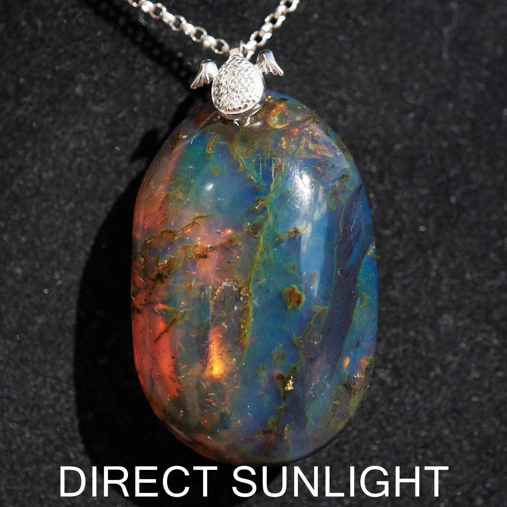 Blue Amber pendant Large Cabochon Blue Amber, 925 sterling Silver