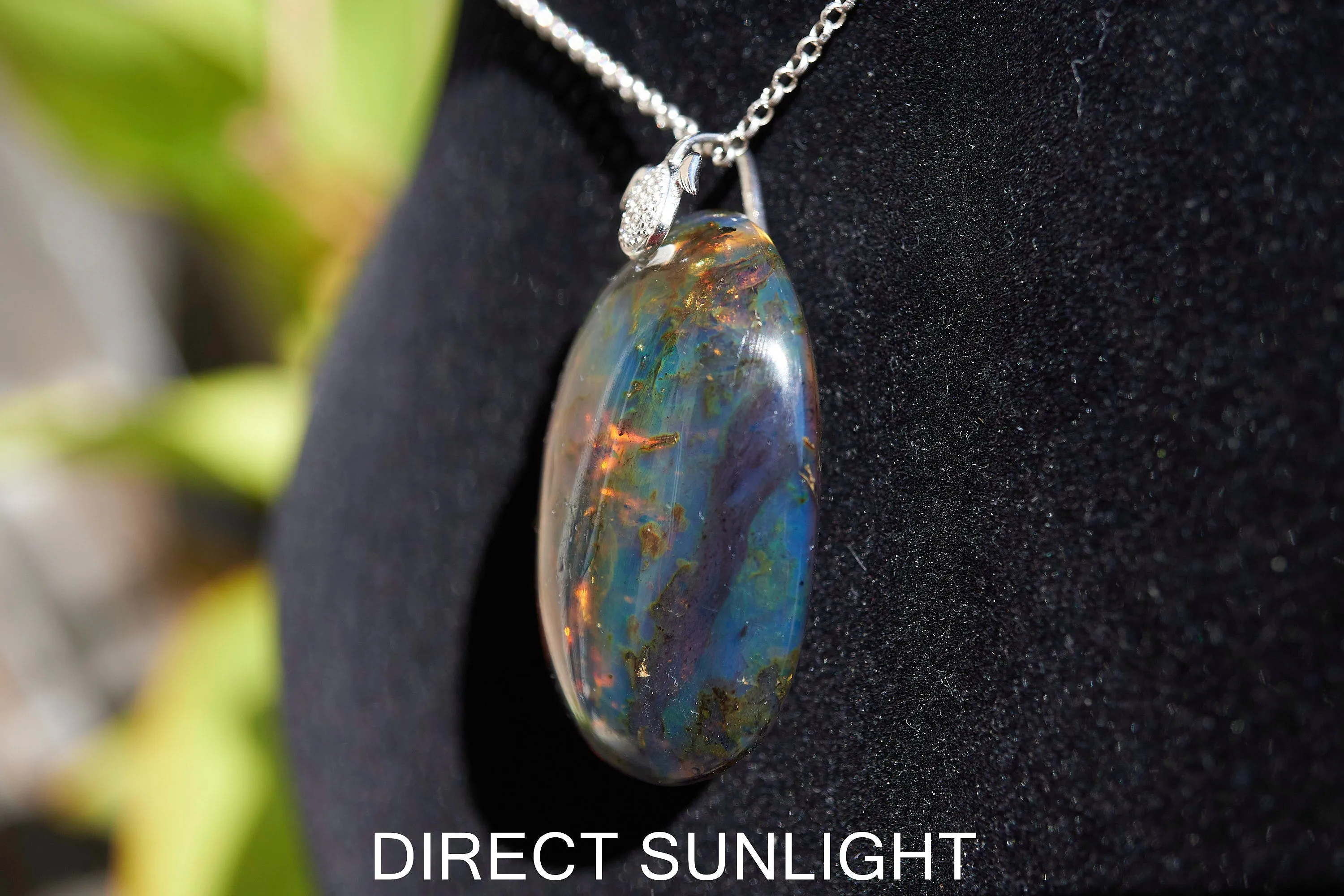 Blue Amber pendant Large Cabochon Blue Amber, 925 sterling Silver