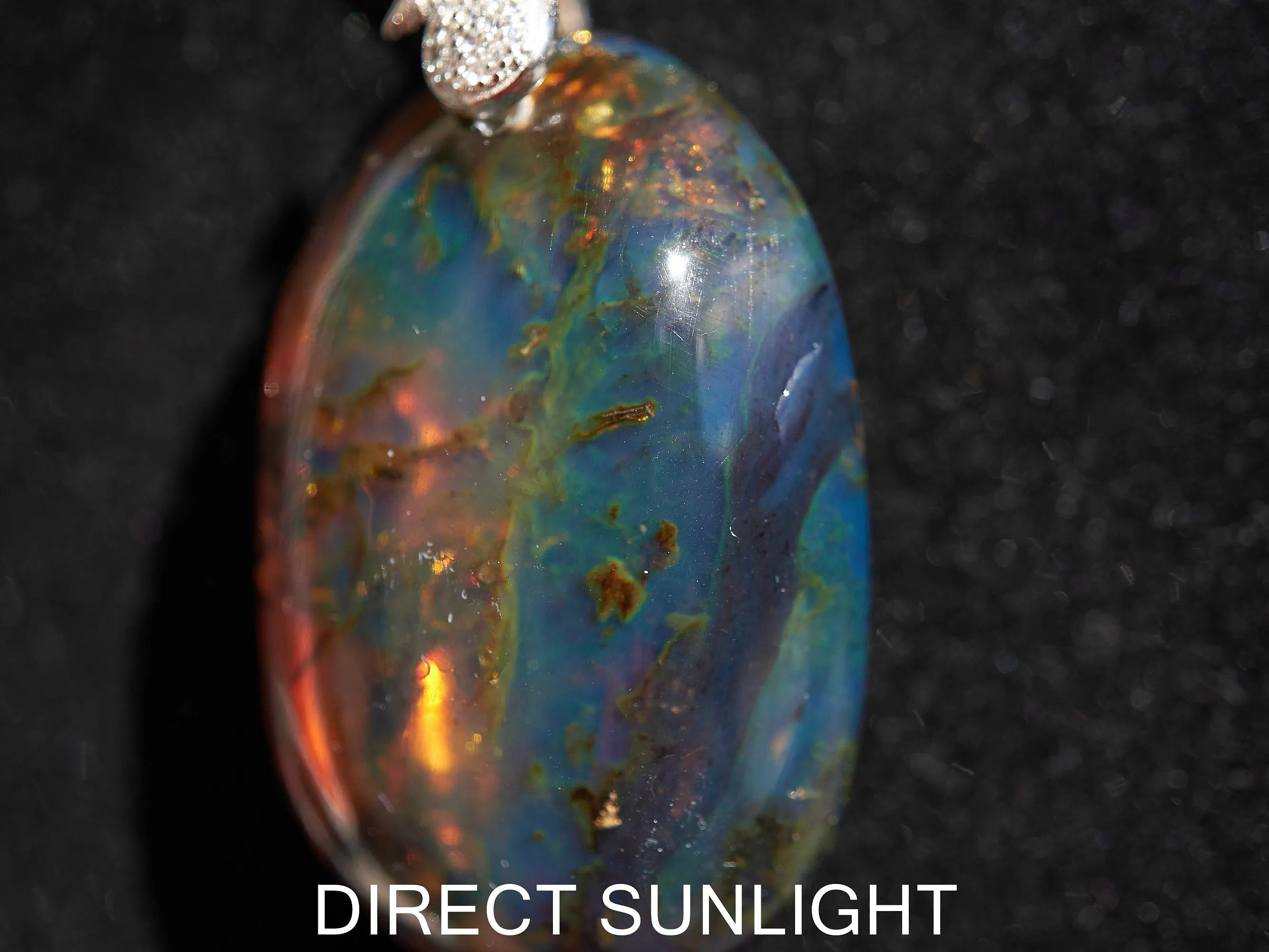 Blue Amber pendant Large Cabochon Blue Amber, 925 sterling Silver