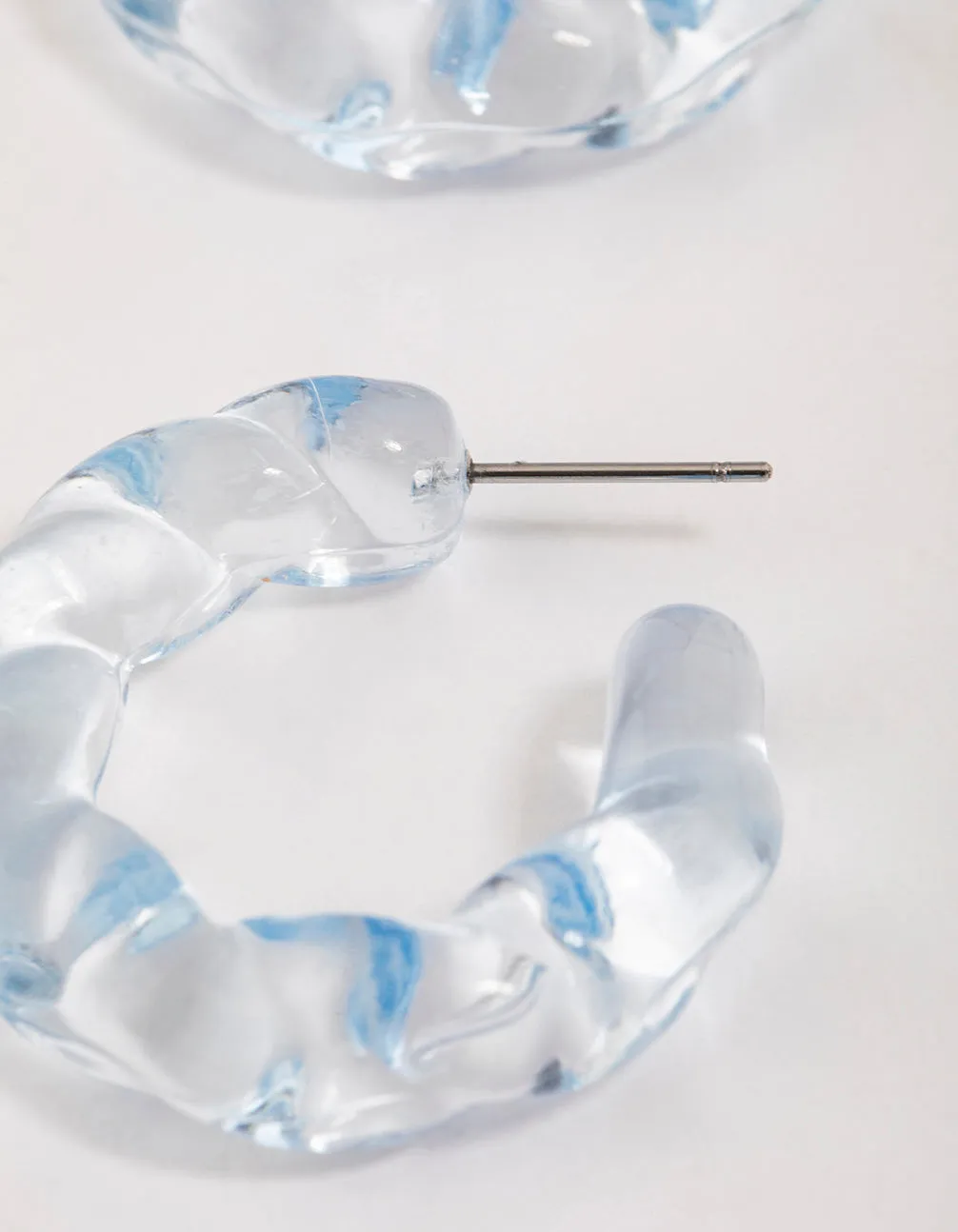 Blue Plastic Wave Hoop Earrings