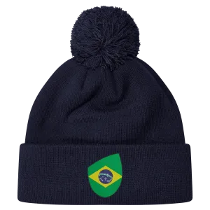 Brazil Shield Pom Pom Beanie