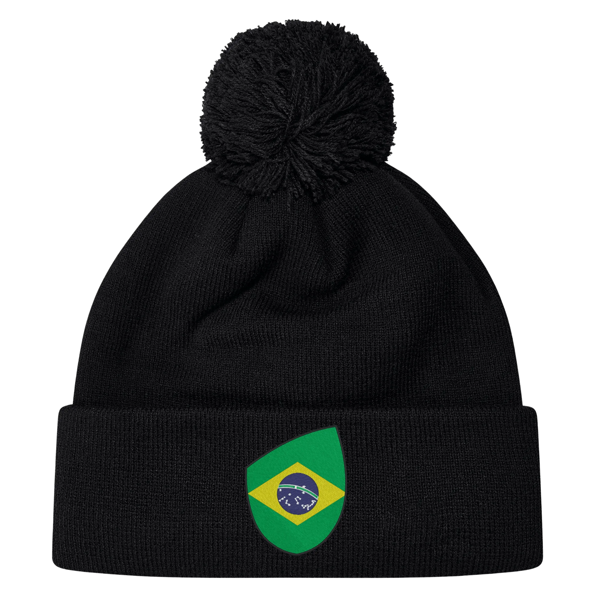 Brazil Shield Pom Pom Beanie