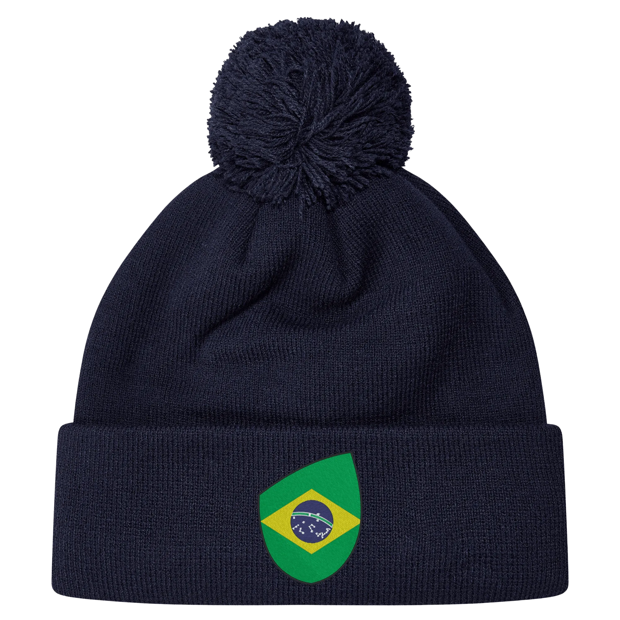 Brazil Shield Pom Pom Beanie