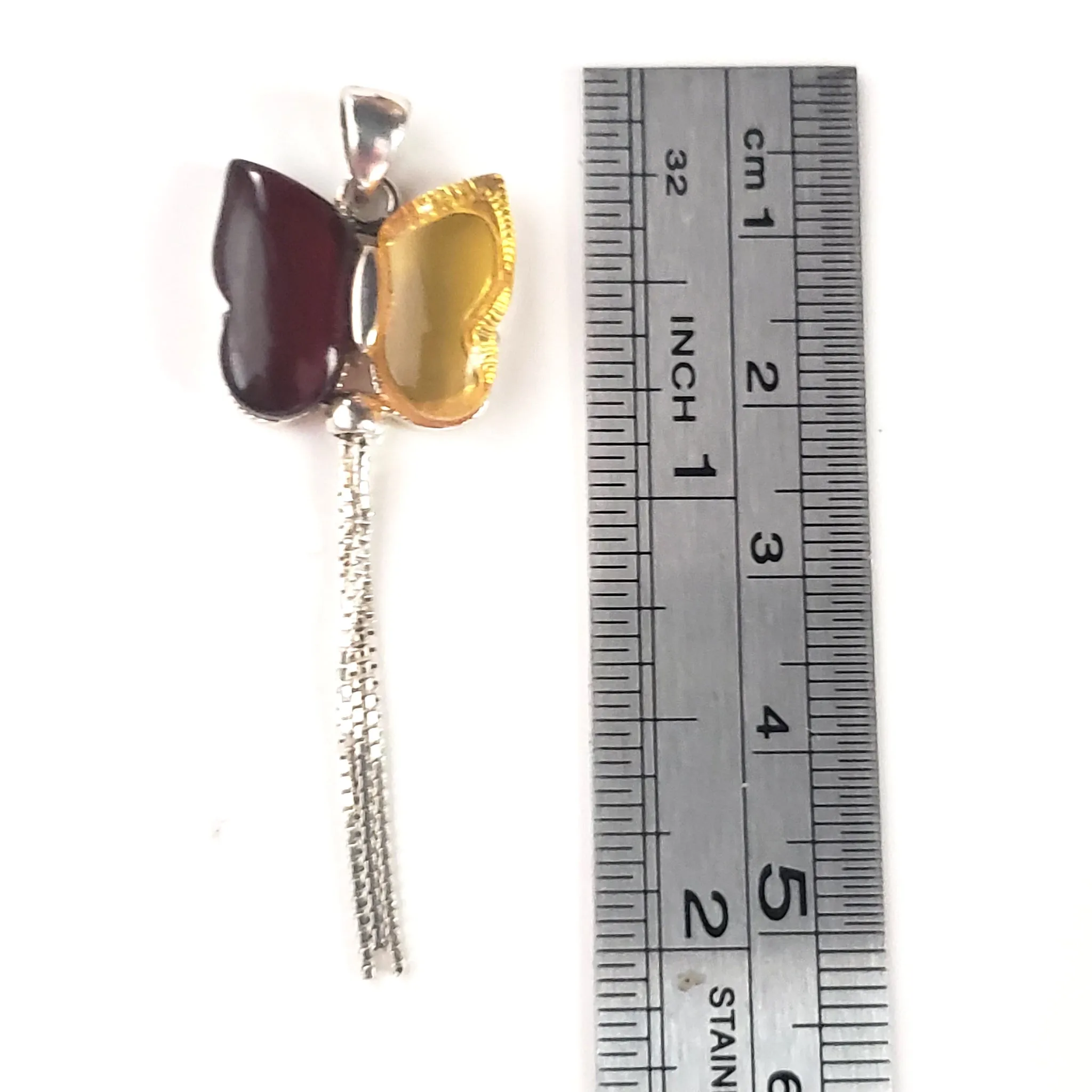 Butterfly Cherry / Lemon Amber & Sterling Silver Pendant