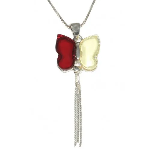 Butterfly Cherry / Lemon Amber & Sterling Silver Pendant