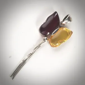 Butterfly Cherry / Lemon Amber & Sterling Silver Pendant