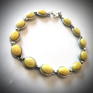 Butterscotch Oval Amber Beads Silver Bracelet