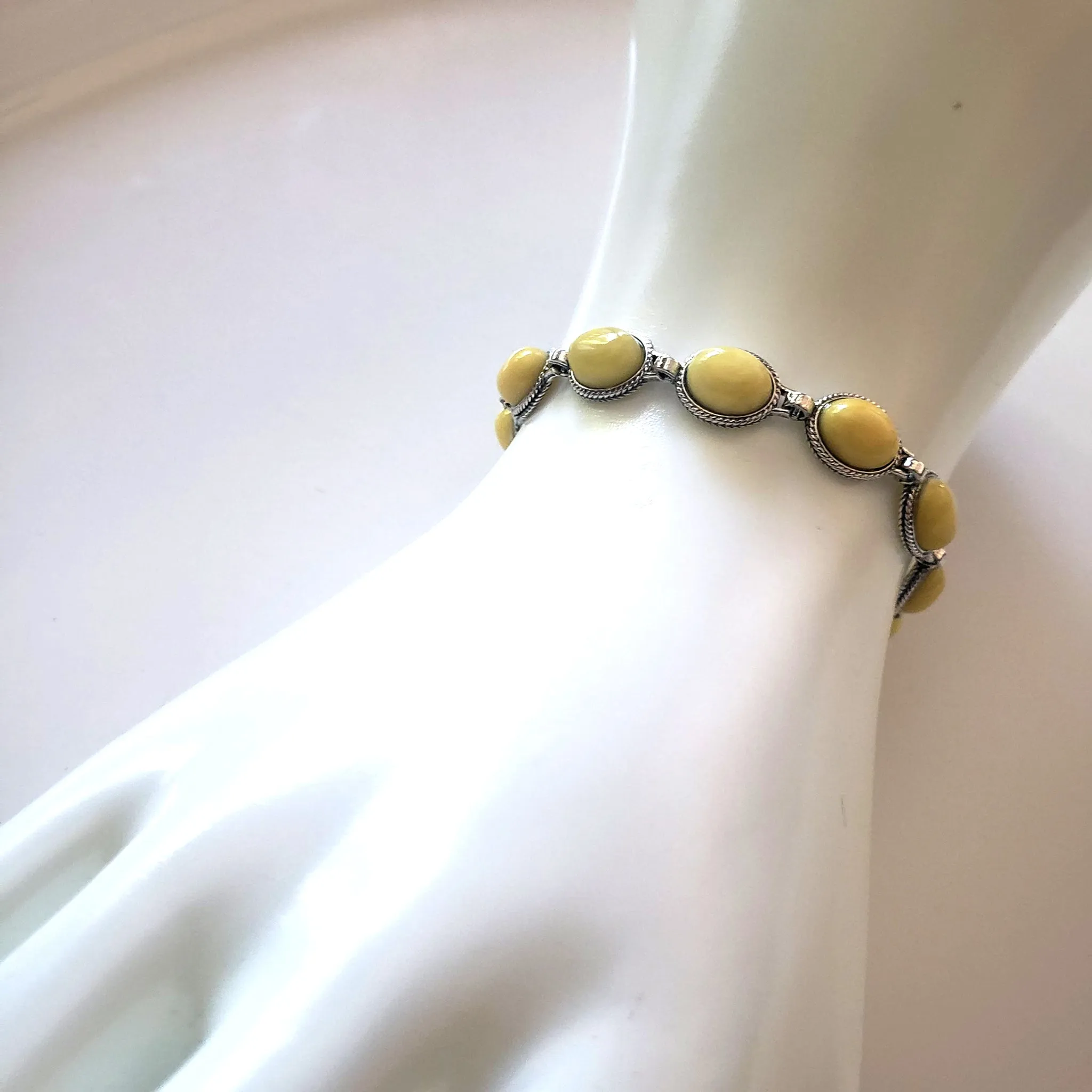 Butterscotch Oval Amber Beads Silver Bracelet