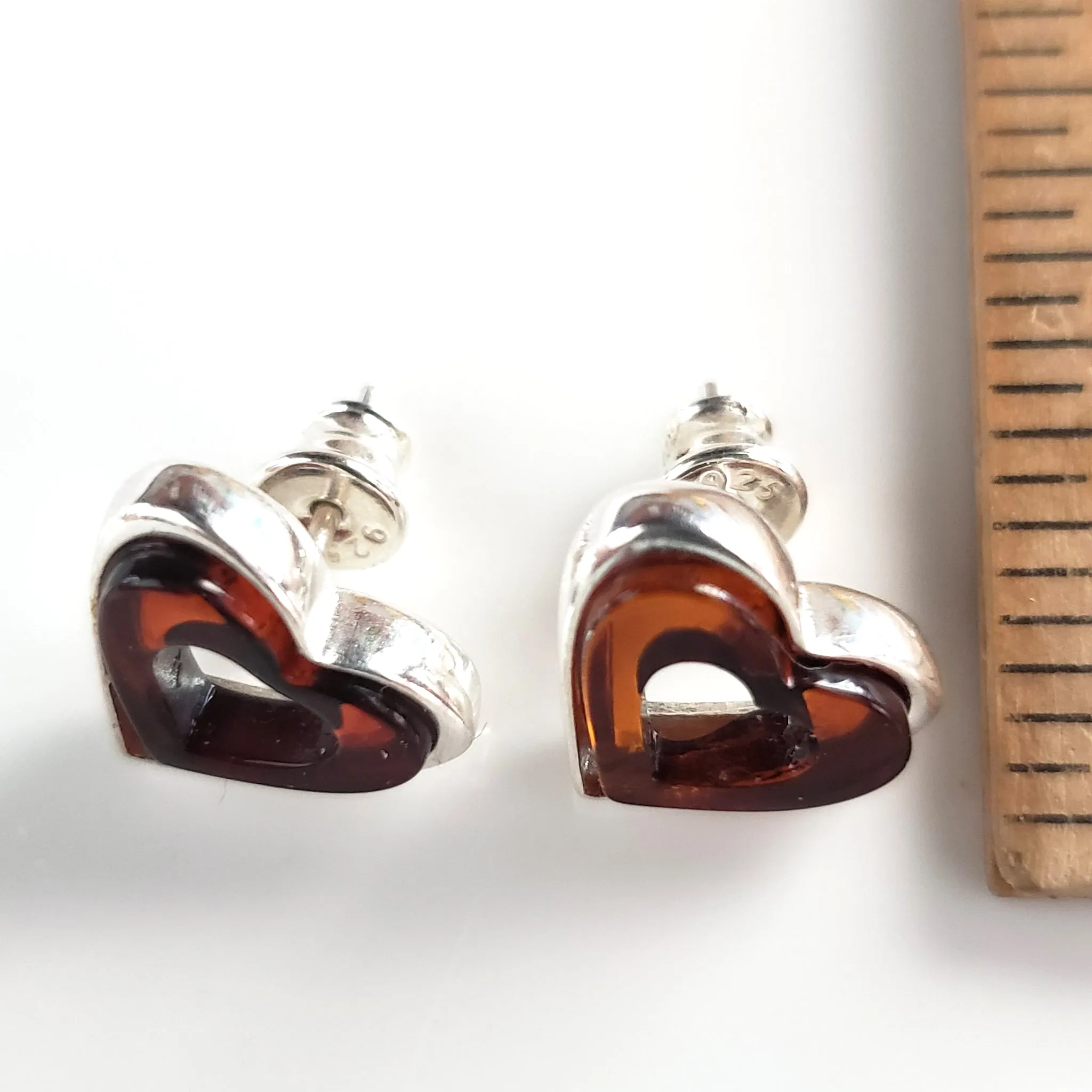Cherry Amber in Silver Heart Stud Earrings